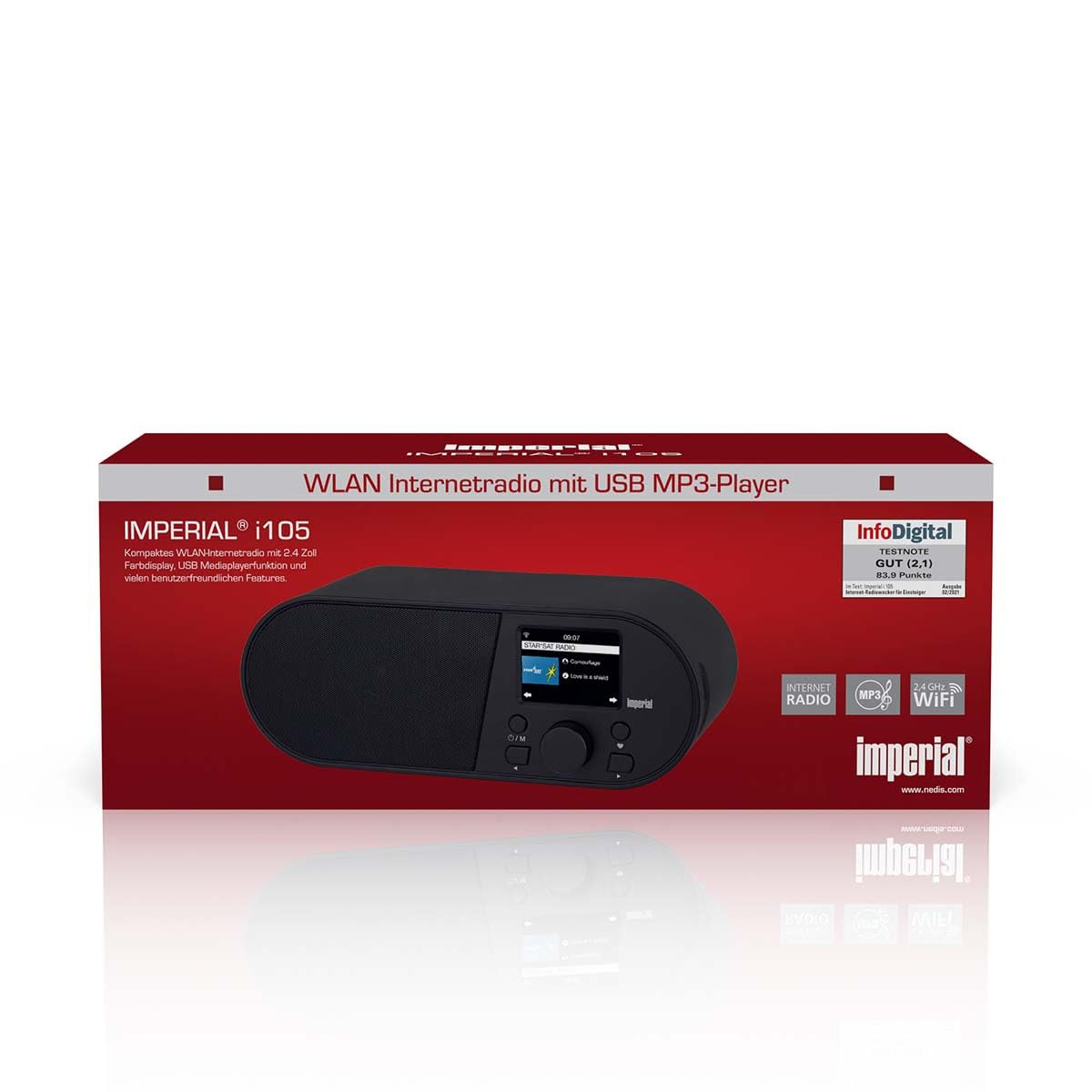 Imperial i105 | Radio Internet avec Wi-FI | Lecteur multimédia | USB | DLNA | Écran Couleur | Fonction réveil | Contrôle Via Application | Noir