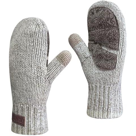 Jökulríki Men’s Ragg Wool Mittens Sherpa Lined Cold Weather Touchscreen Knit Mitt Warm for Winter Cover