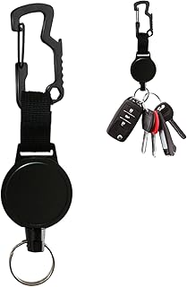 伸縮可能 頑丈 キーホルダー ヘビーデューティ | 頑丈なカラビナキーリング - バッジ ホルダー キーチェーン 60cm スチール コード 付き | 女性 向け アウトドア キャンプ ハイキング 登山 旅行