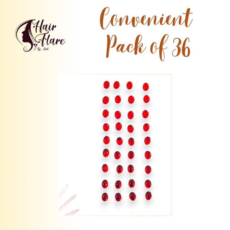 Image of Hair Flare Shimmering Oval Hair Stickers: Easy Stick-On Hair Accessories, 36 Pieces per Pack 2869 Red