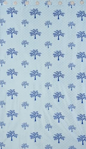 Image of Printed Tree 1 Piece Polyester Home & Living Room Eyelet Window Curtain - 5 Feet, Aqua Blue