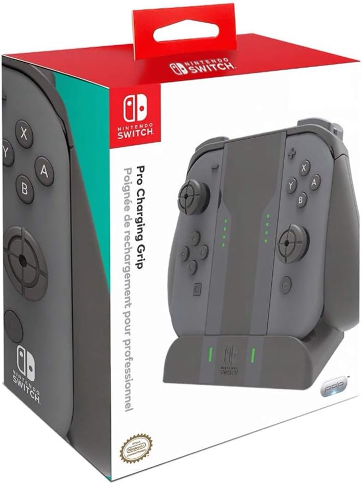 PDP Gaming Ergonomic Comfort Grip Joy Con Controllers and Charging Station: Black - Nintendo Switch