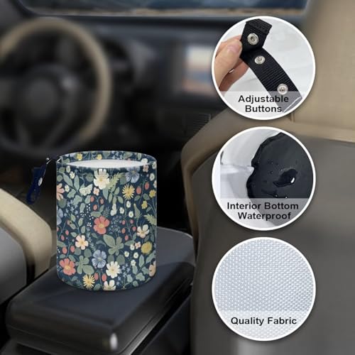 Image of Floral Leaf Car Garbage Can Mini Car Trash Bin Hanging Headrest with Adjustable Buttons Multipurpose Car Organizer
