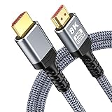 8K HDMI Kabel 2Meter, Snowkids HDMI 2.1 Kabel 8K@60Hz Ultra Highspeed 48Gbps Nylon Geflochten HDMI 4K@120Hz/7680x4320P mit eARC/Dynamischem HDR, Kompatibel mit 8K TV/Monitor/Desktop/Projektor-Grau