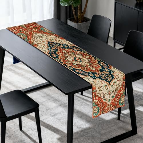 Image of Nuxovilar Vintage Persian Flax Table Runner 13x72 in | Persian Style Table Runner for Formal Dinners, Cultural Events, Traditional Decor