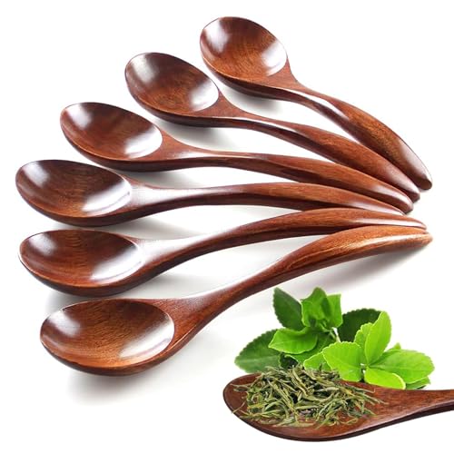 6 Pezzi Cucchiaini di Legno Piccoli, 14,5 cm, Cucchiai, Legno Naturale, Lucidati a Mano, per Cioccolata Calda, Miele, Caffè, tè, Cucchiai Naturali, Cucchiai di Legno per La Casa, Cucina, Ristorante