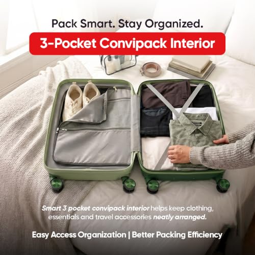Image of Axis Medium Check-in Suitcase 65 cm 24 inch Polypropylene Hard Trolley, 8 Spinner Wheels, 3-Pocket Convipack, Dual-Tone Shell, Recessed Number Lock Laser Green /Everglade Green