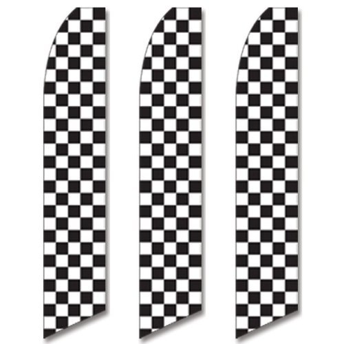 3 (three) Pack Tall Swooper Flags Black White Race Check Checkered Flag