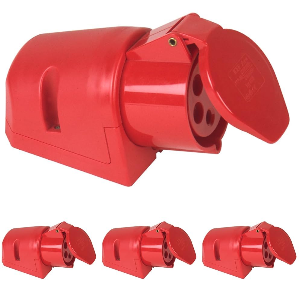 PCE CEE Wandsteckdose, 32A, 5 polig, Aufputzmontage, IP 44 (Packung mit 4)