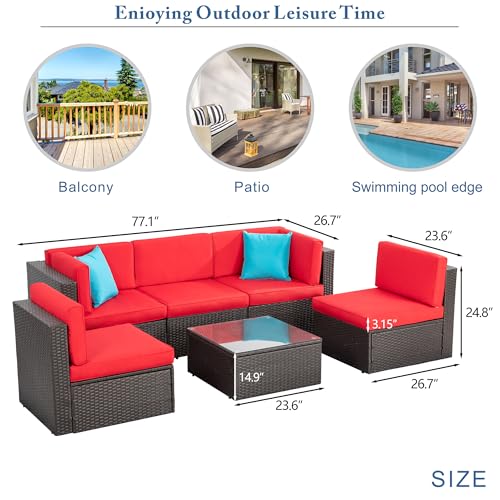 Image of Vongrasig 6 Piece Patio Furniture Set, Small Outdoor Sectional Couch, Red