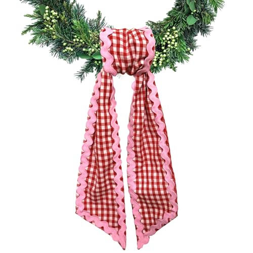 Ftuuo Red White Buffalo Plaid Wreath Sash for Front Door Pink Wave Cotton Wreath Sash Garland Ribbon Accessories for Wreaths Yard Doorway Indoor Outdoor Bow Bridal Shower Home Decor 5.11 x 54.33