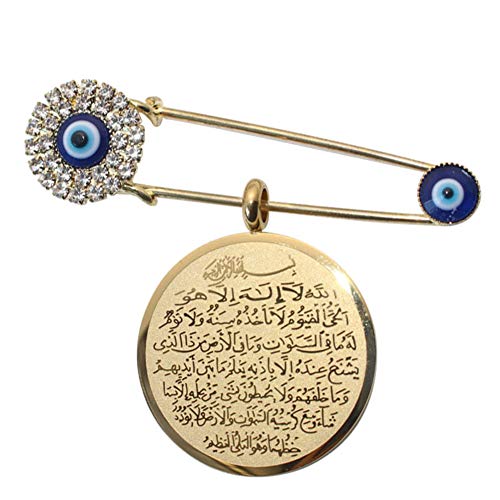 Islam Muslim Allah AYATUL KURSI Evil Eye Stainless Steel Scarf Hijab Crystal Stainless Steel Pin Brooch Pin