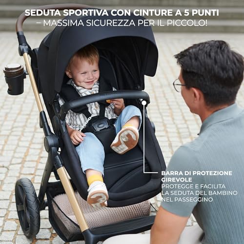 Kinderkraft MOOV2 Trio Passeggino Neonati 3 In 1 Fino 26 Kg, Con Ovetto I-SIZE 40-75 Cm, Carrozzina Reversibile Fronte Mamma E Strada, Schienale Regolabile, Ruote Eva, Nero - 9