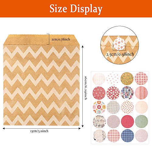 Sacs en Papier Kraft 125 Pcs avec 160pcs Autocollants Sachets à Bonbons en Papier Emballage de Sac en Papier pour Dessert Biscuits Chocolat Pochette en Papier d'Alimentaire pour Noël Mariage - Image 8