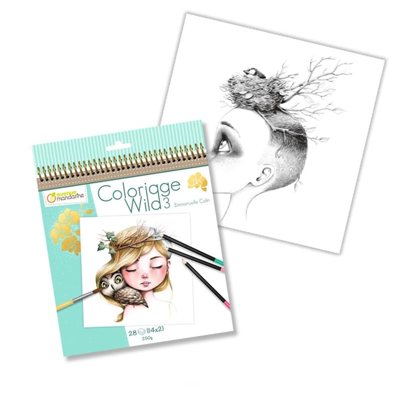 Avenue Mandarine - Ref GY077C - Coloriage Wild No. 3 - Adult Colouring Book Featuring Artwork from Emmanuelle Colin - 20cm x 20cm, 28 Sheets, 14 Designs, 250gsm Drawing Paper