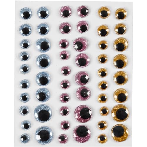 Wiggle Eyes Self-Adhesive Diameter 8 + 10 + 12 + 15 mm Light Blue Gold Pink Pack of 54 / 1 Sheet creotime