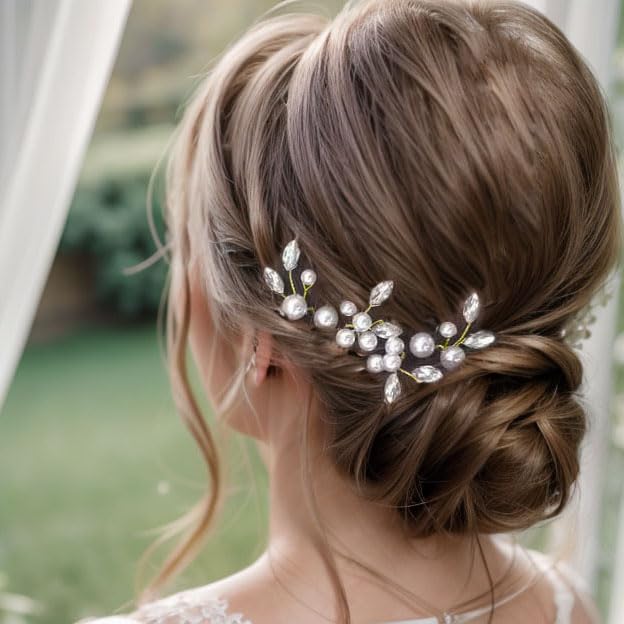 CASOLVX Horquillas para el pelo de novia, horquillas de cristal de perla, horquillas de perlas plateadas, accesorio para el cabello de boda hecho a
