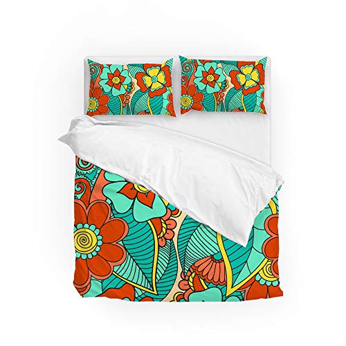 Parure de lit King Size 3 pièces fleurs colorées en polyester - 2