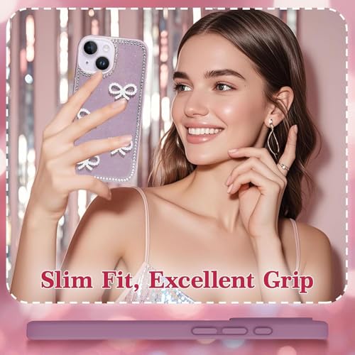 Image of DIZORO Compatible for iPhone 14 Cover 6.1, Luxury Diamond Cute with Bow Glitter Bling Case with Full Camera Protection Shockproof PC+TPU Glossy Shiny Back Cover Case for Girls Women (Lilac)
