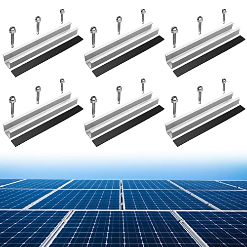 Lot de 6 Support pour Panneau Solaire Anbte, Accessoires de Panneau Solaire en Aluminium, Rails de Montage (200 mm) Rail de Guidage Courts Kit de Fixation pour Toit en Tôle de Toit Plat Cover
