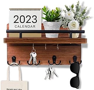 WeiaiziY Key Holder for Wall,Key Hooks Wall Mounted with 4 Double Hooks and 3 Hooks,Wooden Mail Organizer with Shelf, Mail Key Rack,Rustic Key Holder Home Decor for Hallway, Entryway, Mudroom Office