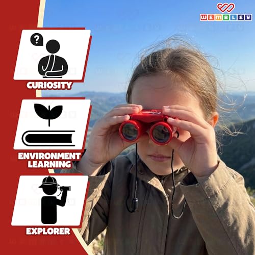 Image of Wembley Mini Binoculars Toy for Kids | Compact and Portable Birdwatching Outdoor Binocular for Boys and Girls | Binocular Toy with Neck String and Focus Adjustment | Educational Birthday Gift (Red)