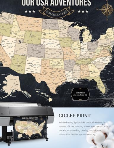 Image of IPIC - Vintage United States Map Canvas Print Wall Art, Large Push Pin Travel Map to Track Travels, Pinnable Board Decor for Home, Office, Study or RV, Ready to Hang