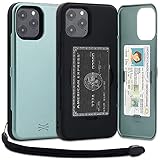 TORU CX PRO iPhone 12 Pro Max 互換品 ケース カード 収納背面 3枚 カード入れ カバ― (ストラップ, ミラー 含ま) - アイフォン12 Pro Max 用 - ミッドナイトグリーン