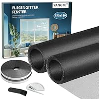 YANGTE Fliegengitter für Fenster-2 Stück 150 x 180cm Schwarz Insektenschutz Fenster mit Gesteigerte höherer Klebkraft Klettband, Fliegengitter Fenster ohne Bohren, Fliegennetz & Mückennetz für Fenster