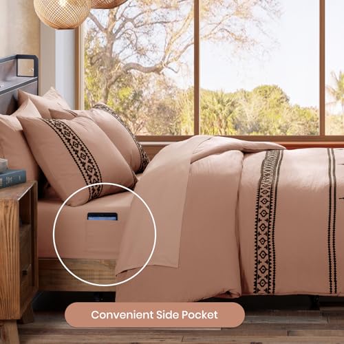 Image of MaiReve Embroidery Full Size Comforter Set 7 Pieces Dusty Pink Bed in a Bag