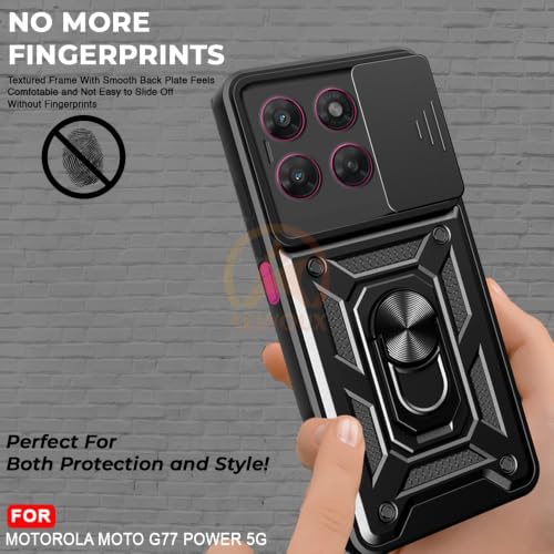 Image of Armor Bumper Back Cover Case for Motorola Moto G77 Power 5G Rotating Camera Cover, Ring Holder & Kickstand | Heavy Duty & 360 Degree Protection Back Cover (Black)