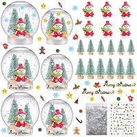 6 Set Christmas Plastic Snow Globes Kit Includes 6 Clear Snow Globe, 12 Mini Xmas Trees, 6 Christmas Snowman Fillable Ornaments, 1 Xmas Sticker with Glitter for DIY Crafts Home Winter Decor