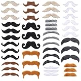 48 Stück Schnurrbart zum Ankleben Selbstklebend Bärte, Falscher Kleben Schnauzer, Fake Party Bart, für Kostümpartys, Halloween, Weihnachten, Mottopartys