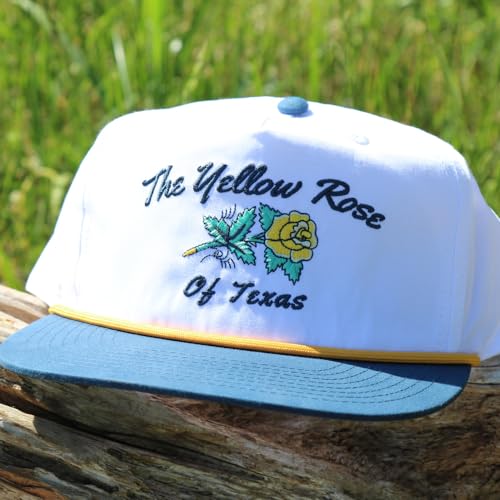 Image of WHISKEY BENT HAT CO. Yellow Rose Adjustable Snapback Hat UPF 50+, Water Resistant (White /Navy)