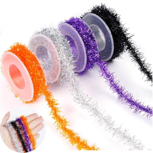4 Rollen Halloween Lamettaband 3m Metallisch Glitzerndes Lametta Draht...