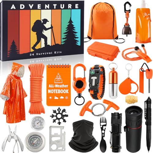 Survival Kit Advent Calendar 2025 - Adventure Gift Box for Adult Men Teen Boys - 24 Days Christmas Countdown Calendar Surprise Gifts for Outdoor Enthusiasts