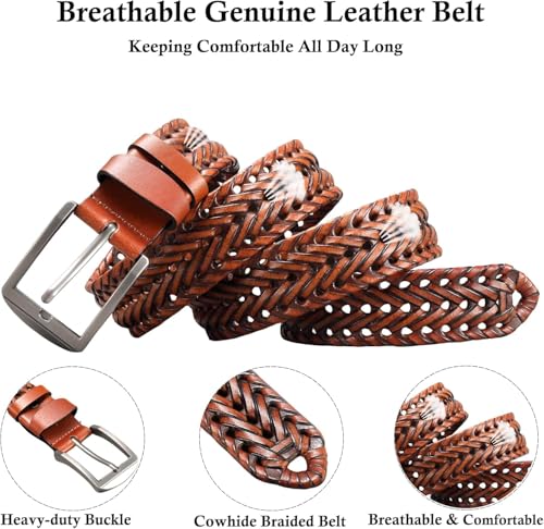 Braided Belt for Men, 1.58" Genuine Leather Woven, Gift Belts for Golfs, Casual Jeans3