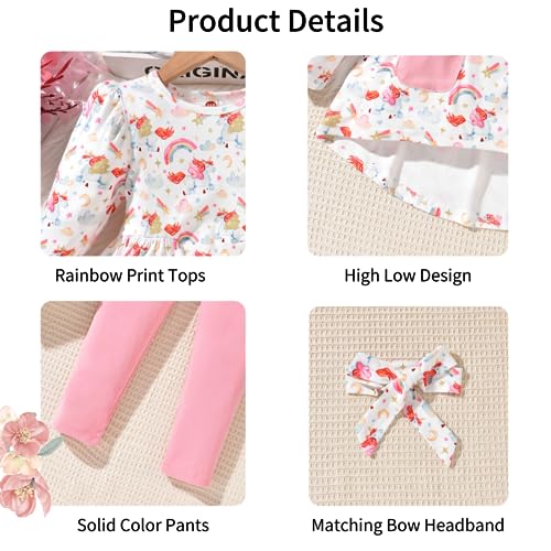 Image of Toddler Girls Long Sleeve Hi-Lo Tops Pant Outfit Fall Winter Clothes with Headband
