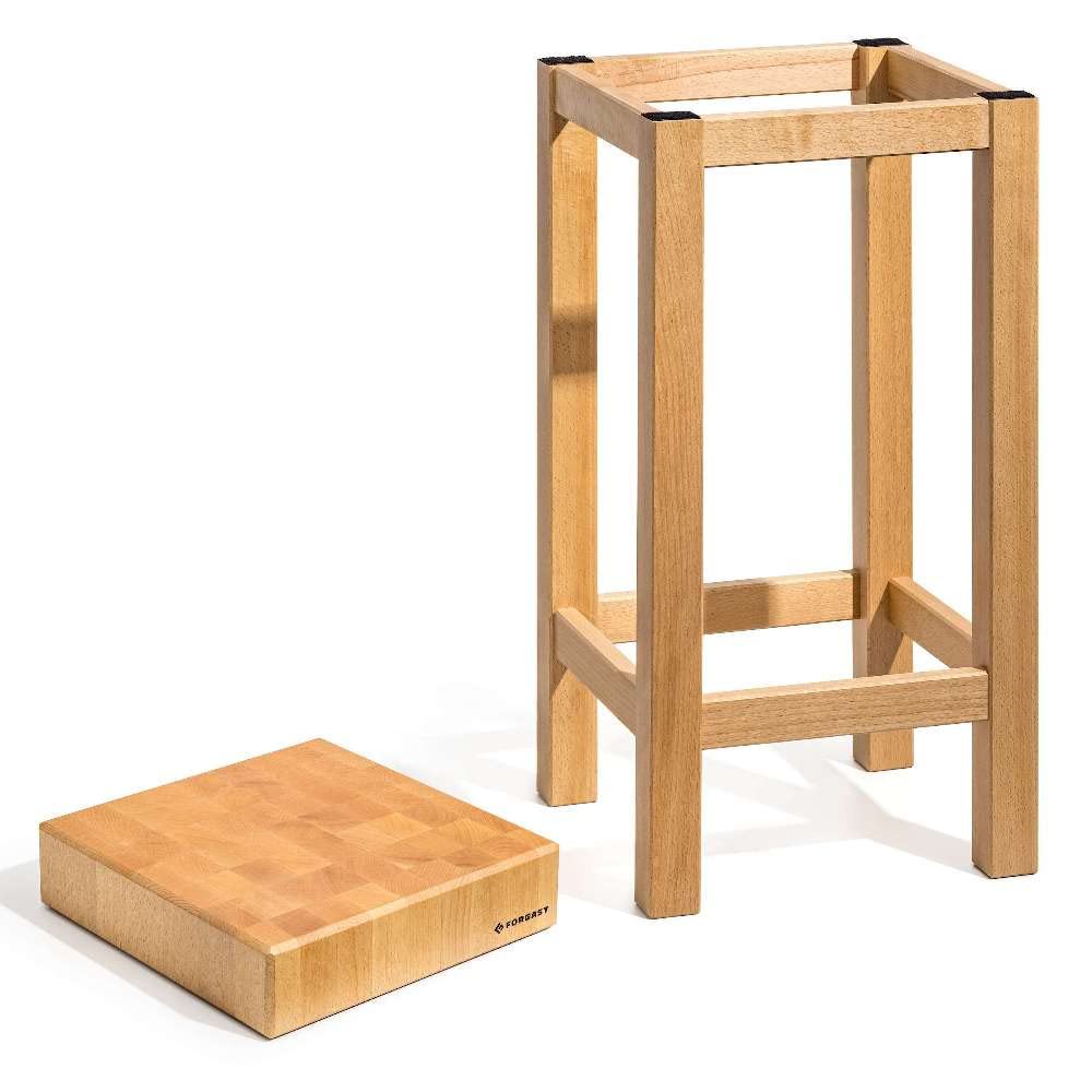 Ceppo da Macellaio in Legno di Faggio, Piano 40x40x10 cm, Base Robusta, Strumento Ideale per la Preparazione di Carne, Tagliere da Carne, Ceppo da Lavoro