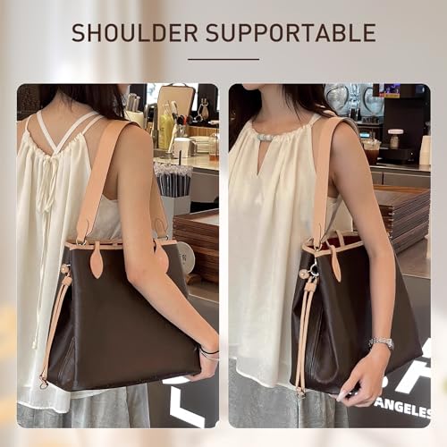 Doxo Vachetta Leather Wide Purse Straps Replacement Compatible with Lv Neverfull Graceful Speedy Tote Handbag, Cowhide Shoulder Bag Strap Handmade, 1.5W''/25.6L'',Beige3
