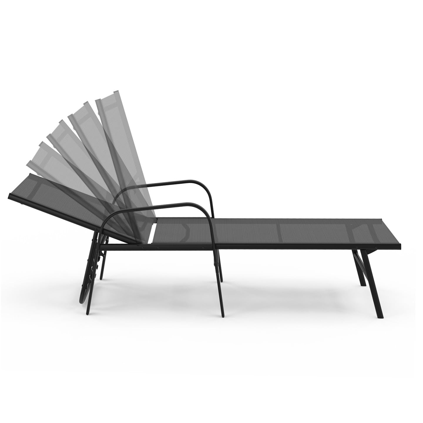 IDMarket Fidji - Conjunto de 2 tumbonas de jardín reclinables, de acero negro y tela gris antracita