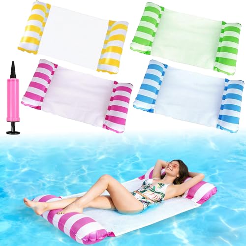 4 Pièces Flottant Hamac Gonflable, Matelas Gonflable Piscine, 4 in 1 Hamac Gonflable Piscine, Hamac à Eau avec Pompe Manuelle Incluse, pour Piscine et Plage...