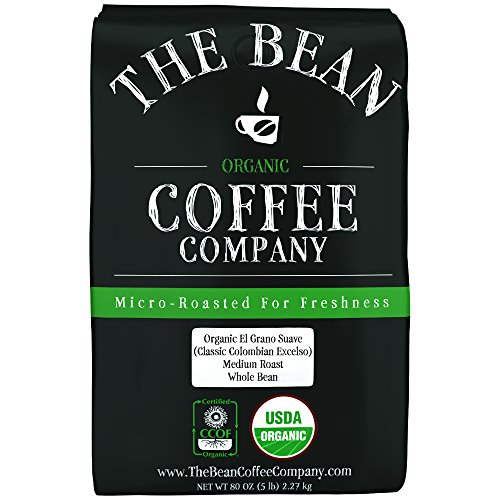 The Bean Coffee Company Organic El Grano Suave (Classic Colombian Excelso), Medium Roast, Whole Bean, 5-Pound Bag