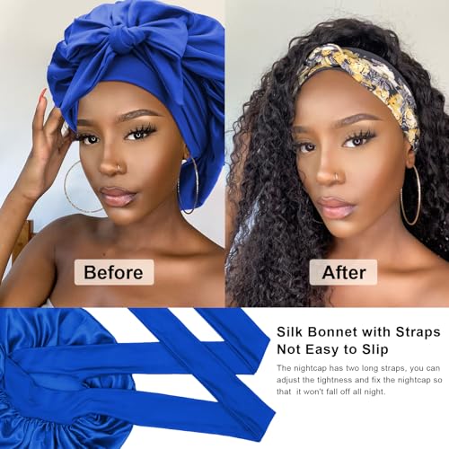 DRESHOW Satin Braid Bonnet for Women Silk Bonnet for Sleeping Sleep Cap with Elastic Tie Band Night Cap for Long Curly Hair Locs - Image 3