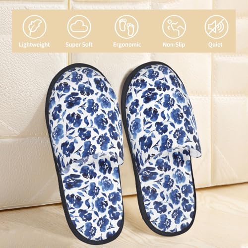 Blue Ink Flowers Print Women Slippers Home Furry Shoes Keep Men Couples Shoes Warm For Women-3