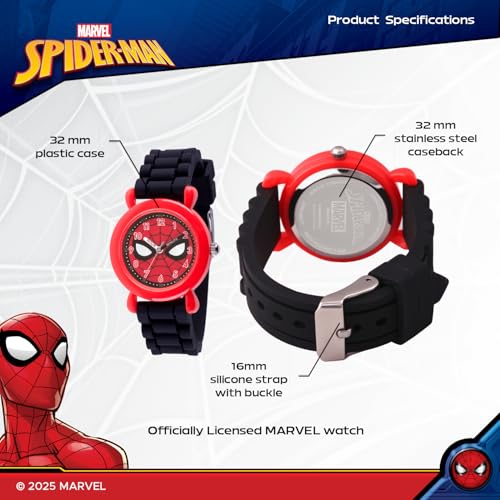 MARVEL Spiderman Watch for Kids - Spiderman Watch Boys - Spider-Man Watches for Boys 4-6 - Kids Toys Toddler - Teen - Red Case - Black Silicone Strap3