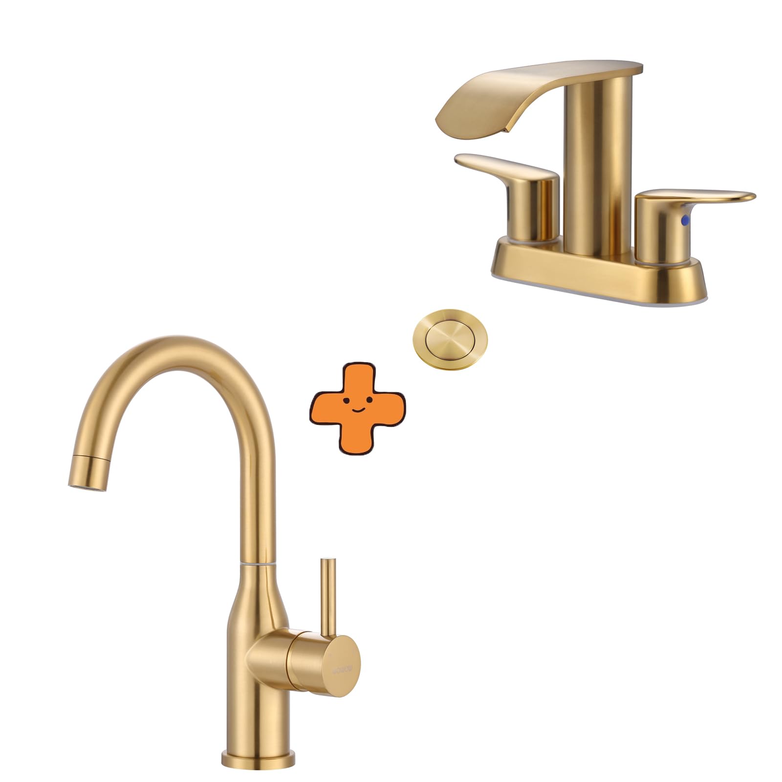Jnfidosr Gold Brushed Bar Sink Faucet Single Hole Bar Faucet 1 Handle And Waterfall Bathroom Sink Faucet Two Handles