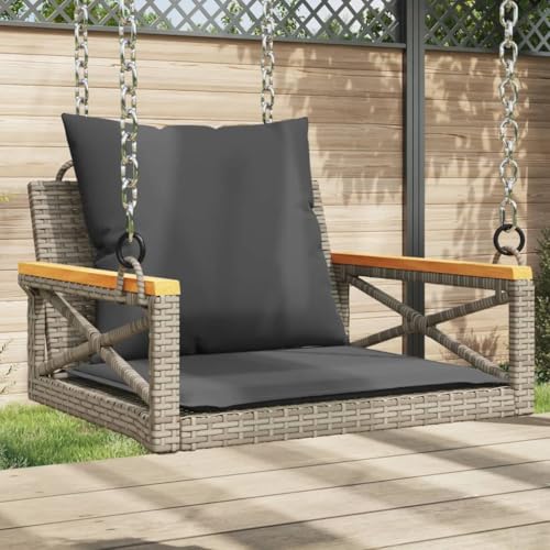 Générique Balancelle résine tressée Gris avec Coussins épais 63x62x40 cm, siège balançoire Jardin Suspendu avec Anneaux de Fixation, Cadre Acier Enduit...