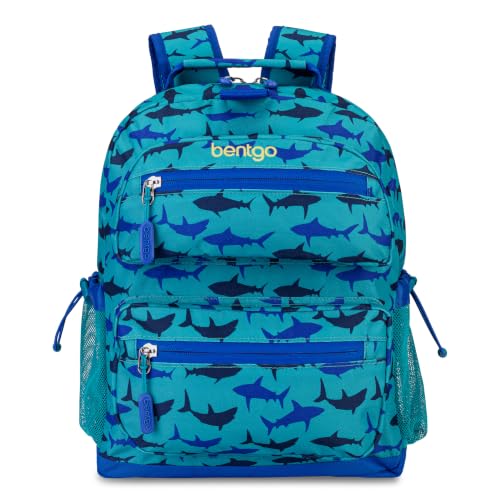 Image of Bentgo Kids Backpack - Lightweight 14 inch Backpack in Fun Prints for School, Travel, & Daycare, Ideal for Ages 4+, Roomy Interior, Durable & Water-Resistant Fabric, & Loop for Lunch Bag (Shark)