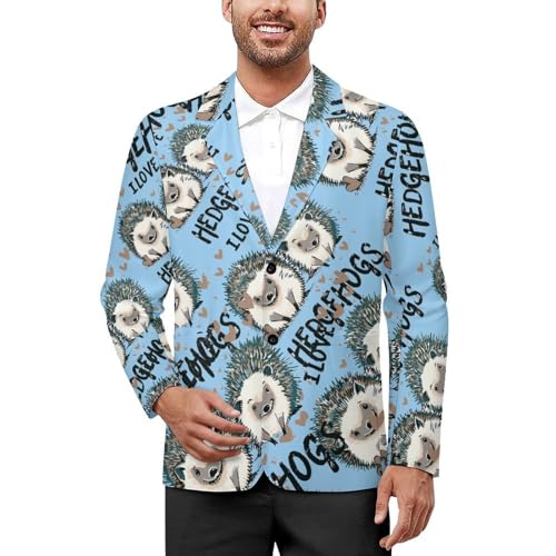 I Love Hedgehogs Men's Suits Dress Business Formal Suit Print Jackets Coat for Wedding Party